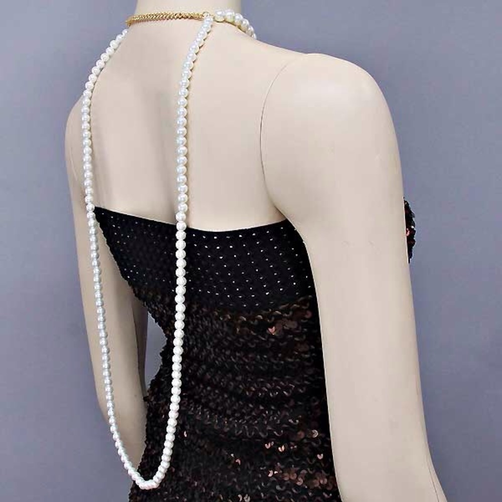 Long Front Back Double Pearl Choker Necklace Set